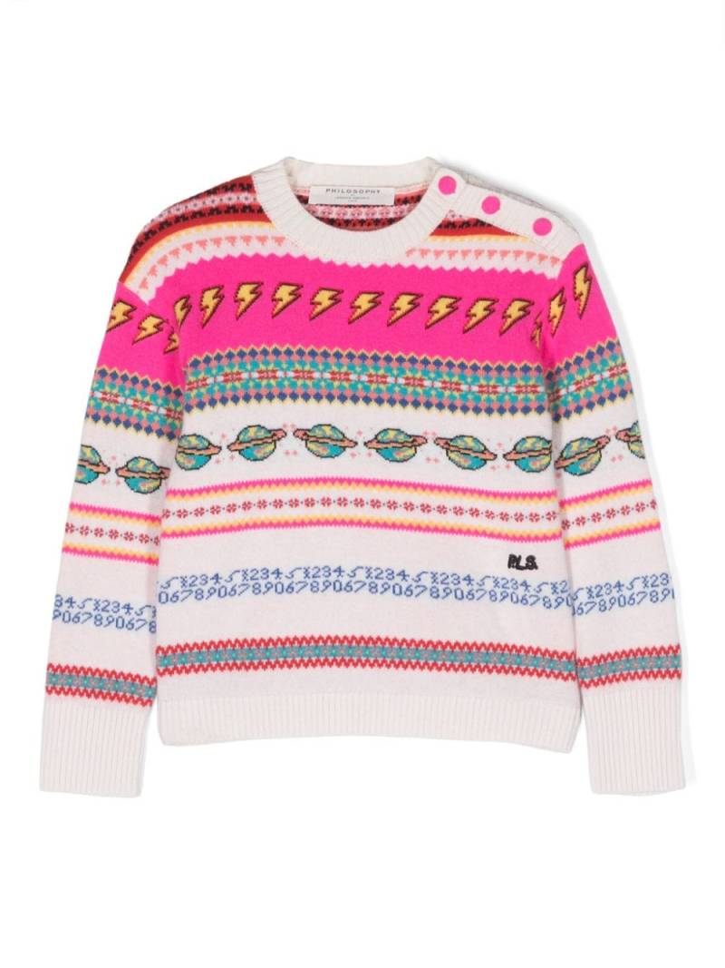 Philosophy Di Lorenzo Serafini Kids fair isle intarsia knit round-neck jumper - White von Philosophy Di Lorenzo Serafini Kids