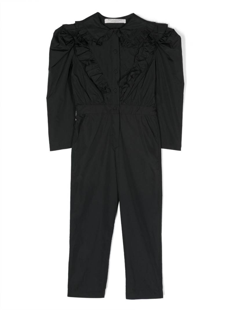 Philosophy Di Lorenzo Serafini Kids ruffle-trim cotton jumpsuit - Black von Philosophy Di Lorenzo Serafini Kids