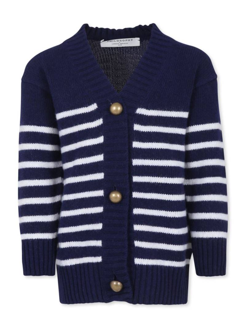 Philosophy Di Lorenzo Serafini Kids v-neck striped cardigan - Blue von Philosophy Di Lorenzo Serafini Kids