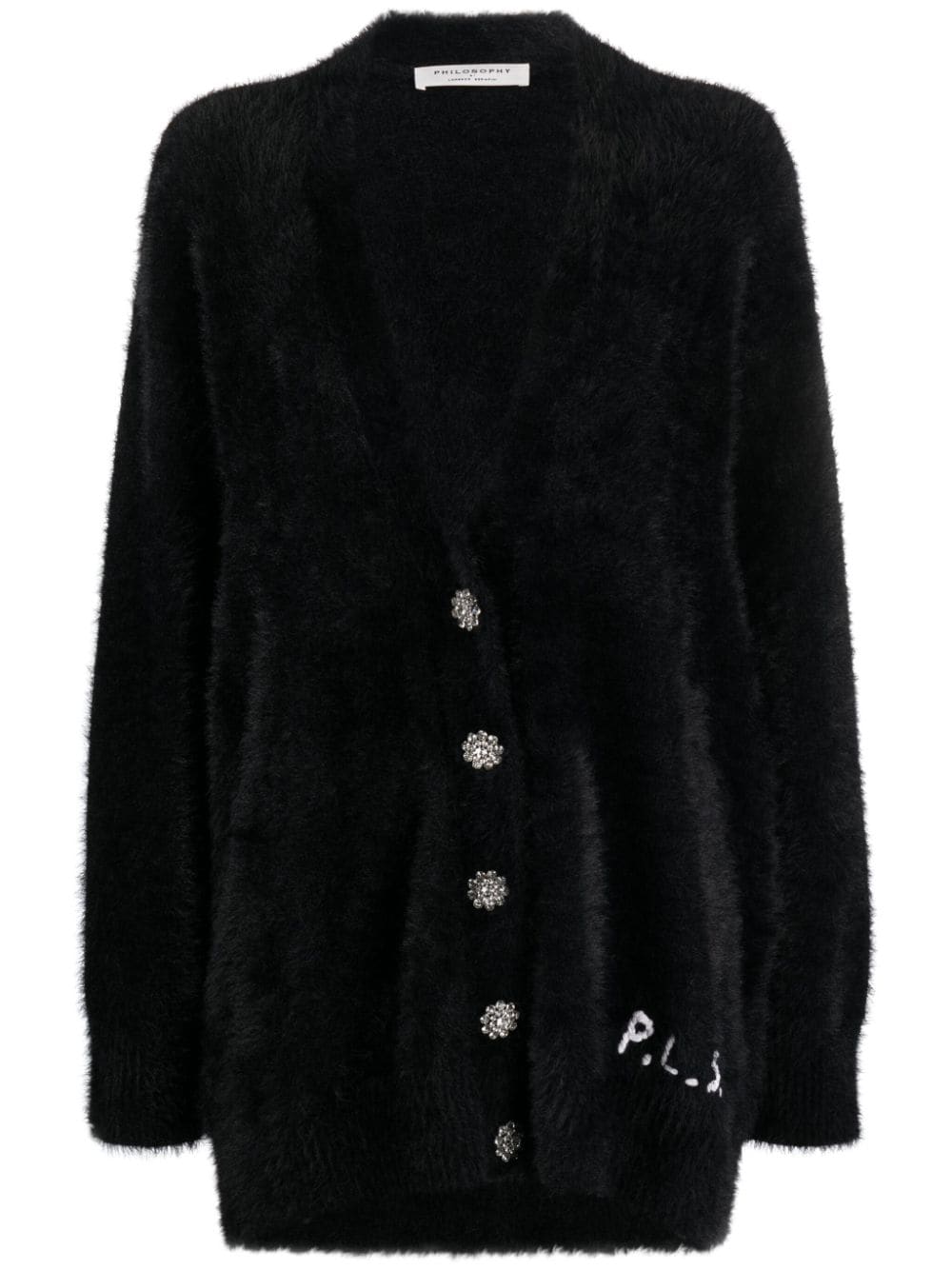 Philosophy Di Lorenzo Serafini logo-embroidered faux-fur cardigan - Black von Philosophy Di Lorenzo Serafini