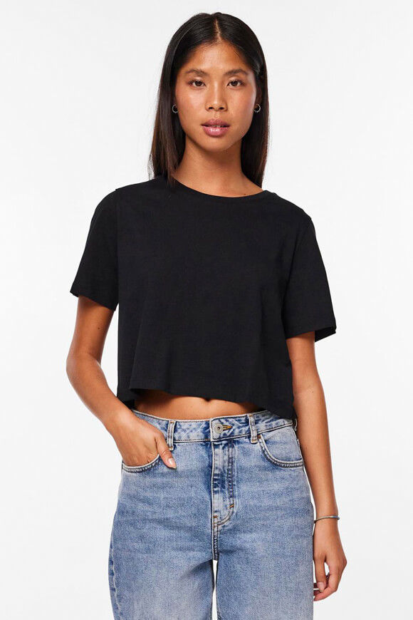 Pieces Sara Crop T-Shirt | Black | Damen  | L von Pieces