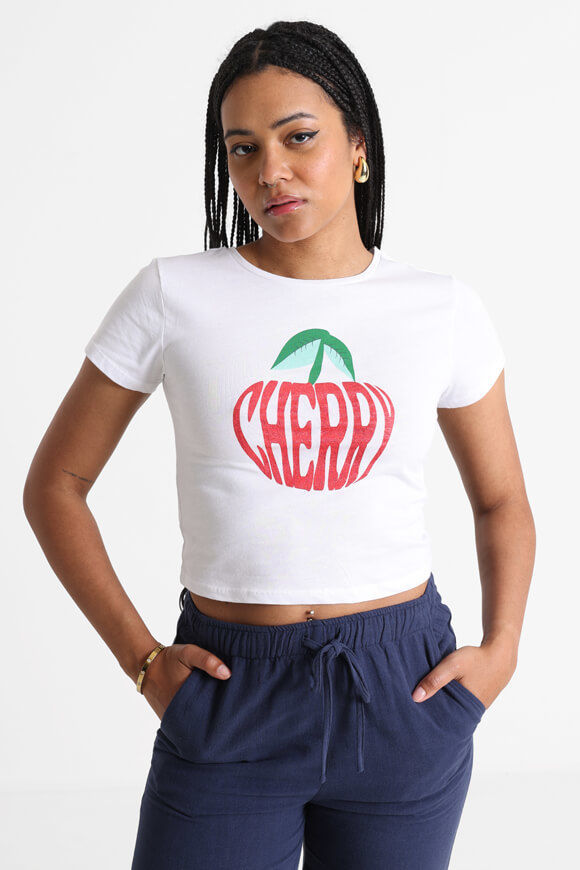 Pieces Selia Crop T-Shirt | White | Damen  | L von Pieces