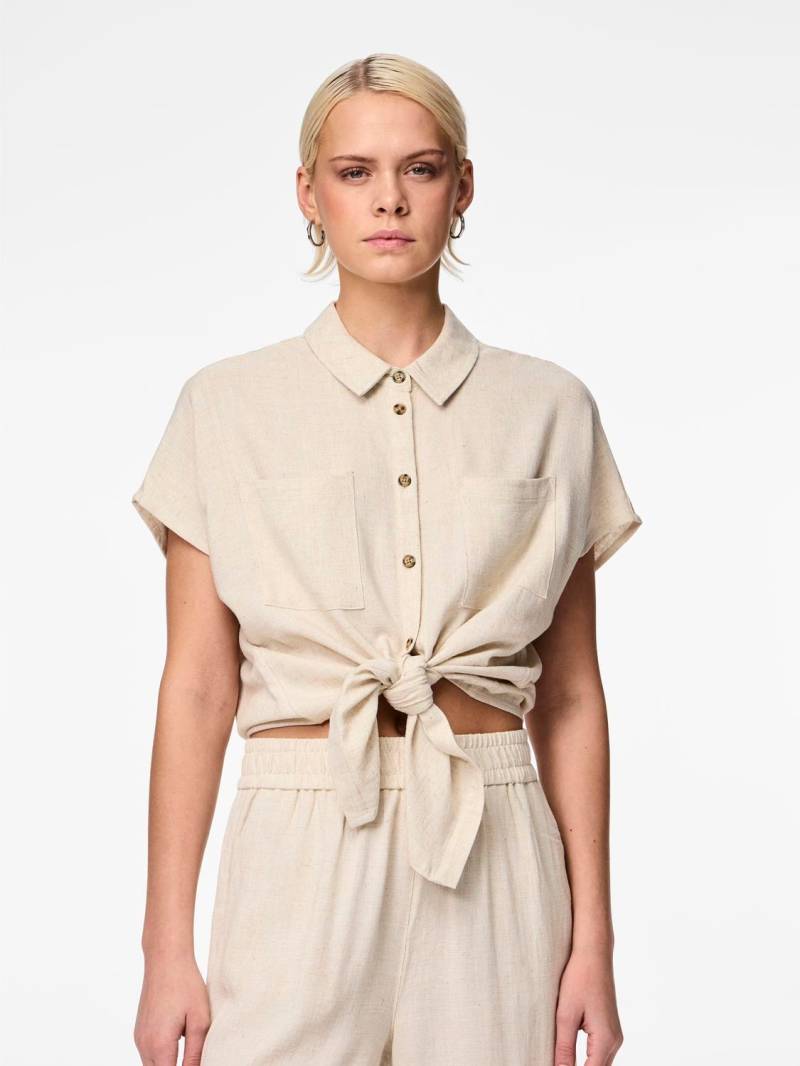 pieces Kurzarmbluse »PCVINSTY SS LINEN TIE SHIRT NOOS« von Pieces