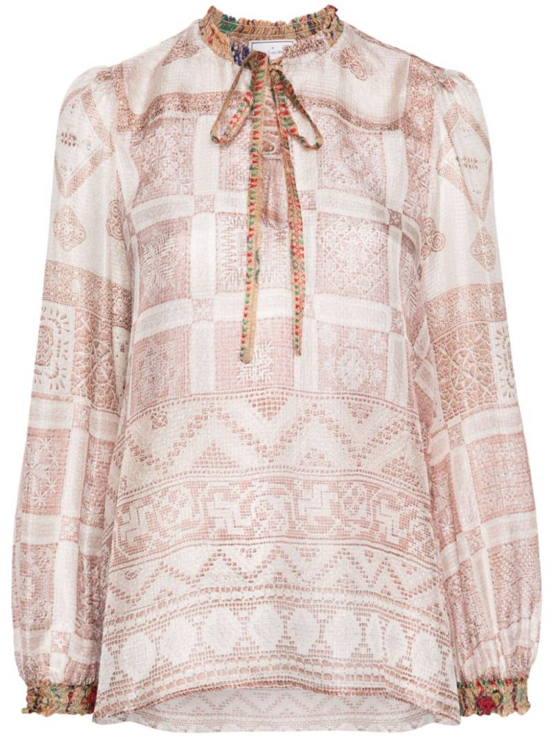 Pierre-Louis Mascia graphic-print silk blouse - Neutrals von Pierre-Louis Mascia