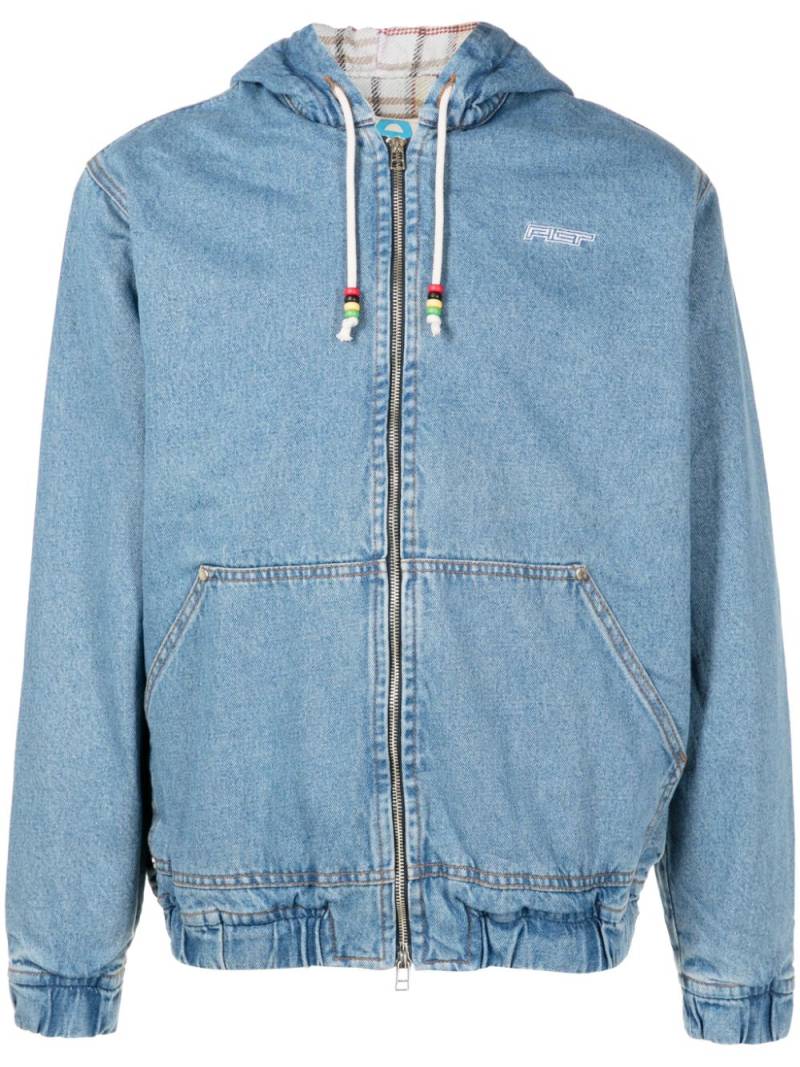 Piet logo-embroidered denim zip-up hoodie - Blue von Piet