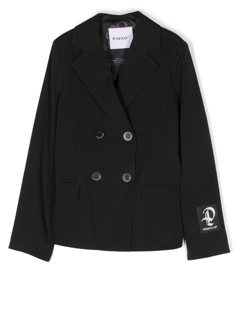 Pinko Kids double-breasted logo-patch blazer - Black von Pinko Kids