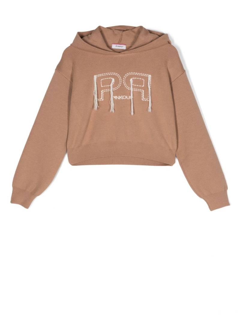 Pinko Kids logo-embroidered knitted hoodie - Neutrals von Pinko Kids