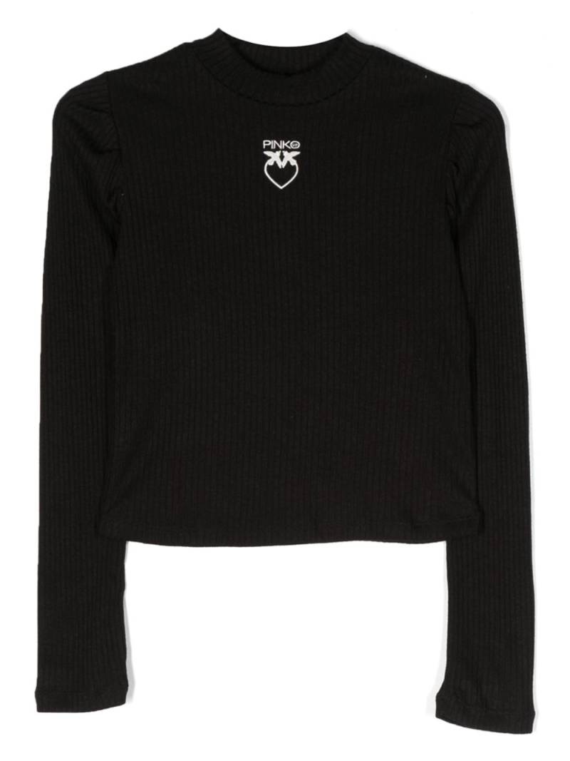 Pinko Kids logo-embroidered ribbed-knit jumper - Black von Pinko Kids