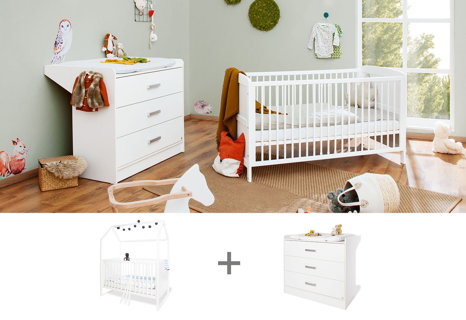 Pinolino® Babymöbel-Set »Hilda & Viktoria«, (Spar-Set, 2 tlg., Hausbett, Wickelkommode), breit; mit Hausbett & Wickelkommode; Made in Europe