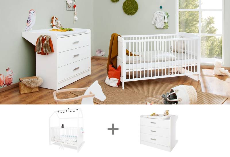 Pinolino® Babymöbel-Set »Hilda & Viktoria«, (Spar-Set, 2 tlg., Hausbett, Wickelkommode), breit; mit Hausbett & Wickelkommode; Made in Europe von Pinolino®