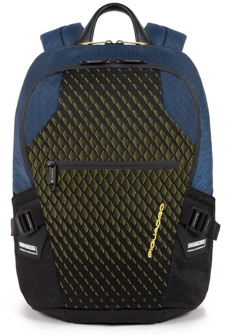 Laptoprucksack mit zwei Fächer und Diebstahlsicherung Blau/Gelb von Piquadro