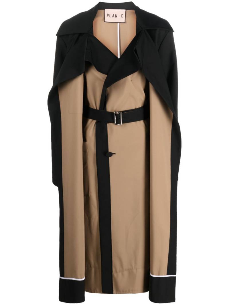 Plan C Mantel two-tone belted trench coat - Black von Plan C