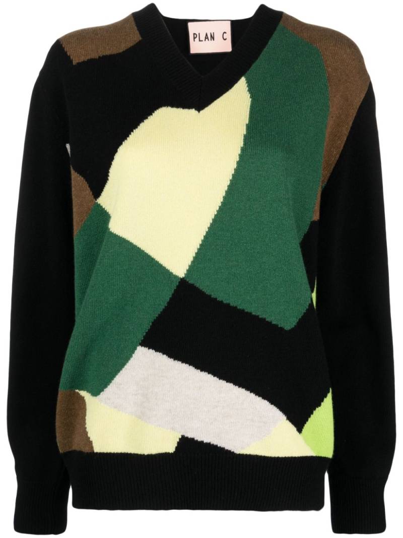 Plan C colour-block scarf jumper - Black von Plan C