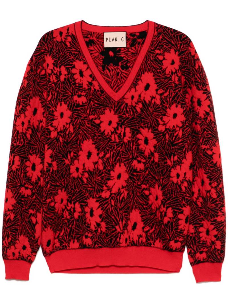 Plan C floral-jacquard sweater - Red von Plan C