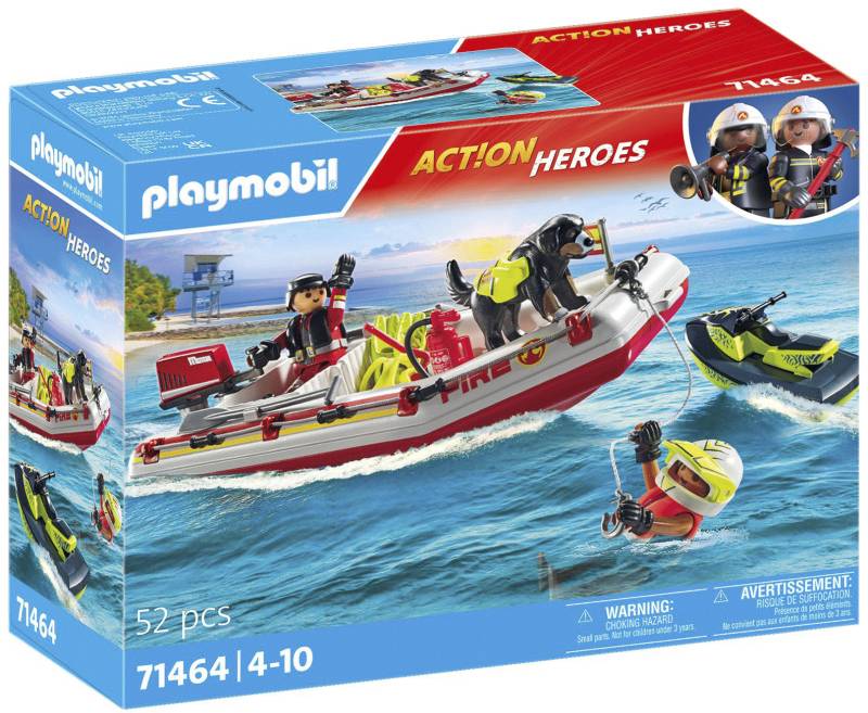 Playmobil® Konstruktions-Spielset »Feuerwehrboot mit Aqua Scooter (71464), Action Heroes«, (52 St.), Made in Germany von Playmobil®