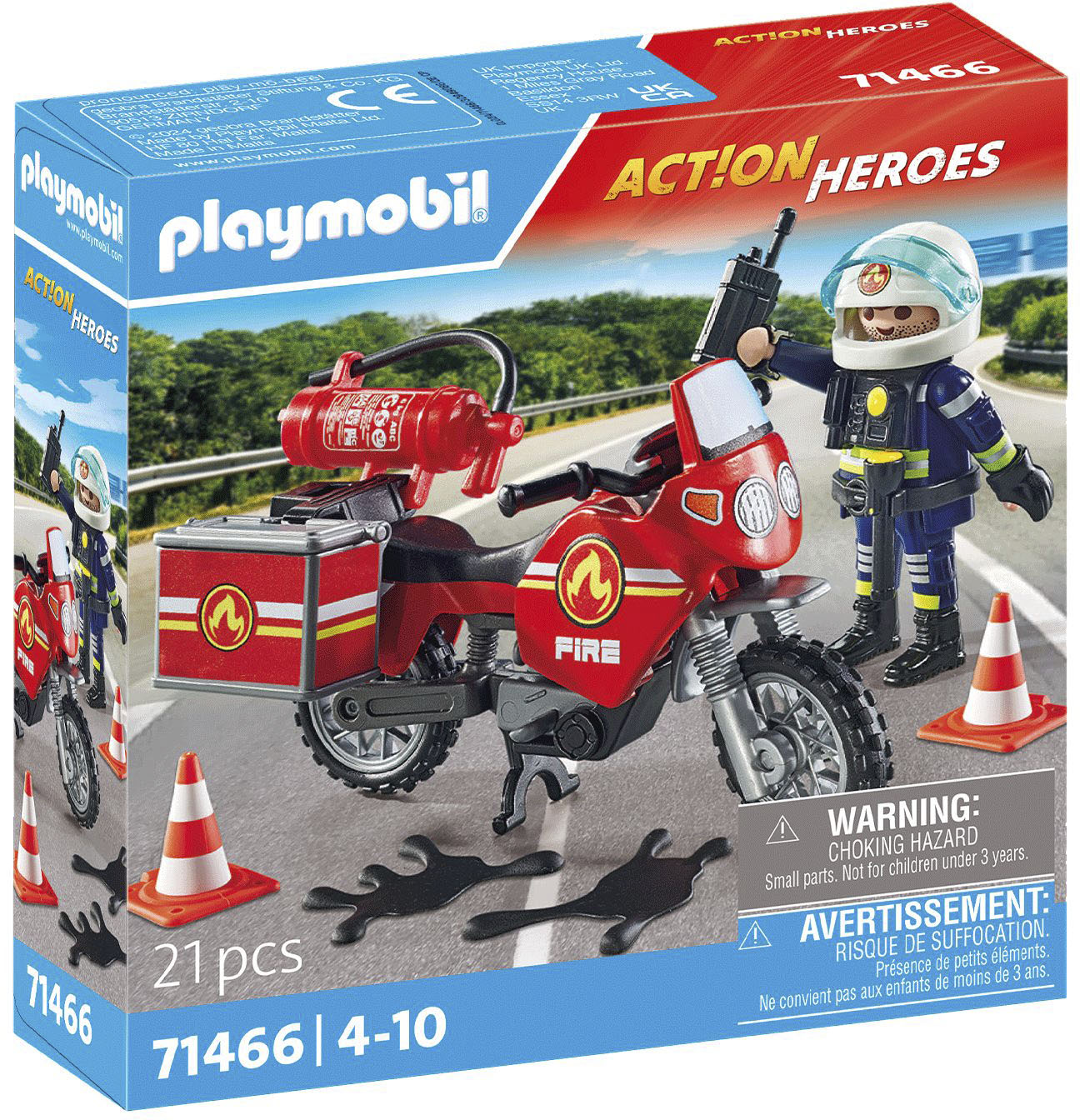 Playmobil® Konstruktions-Spielset »Feuerwehrmotorrad am Unfallort (71466), Action Heroes«, (21 St.), Made in Europe von Playmobil®