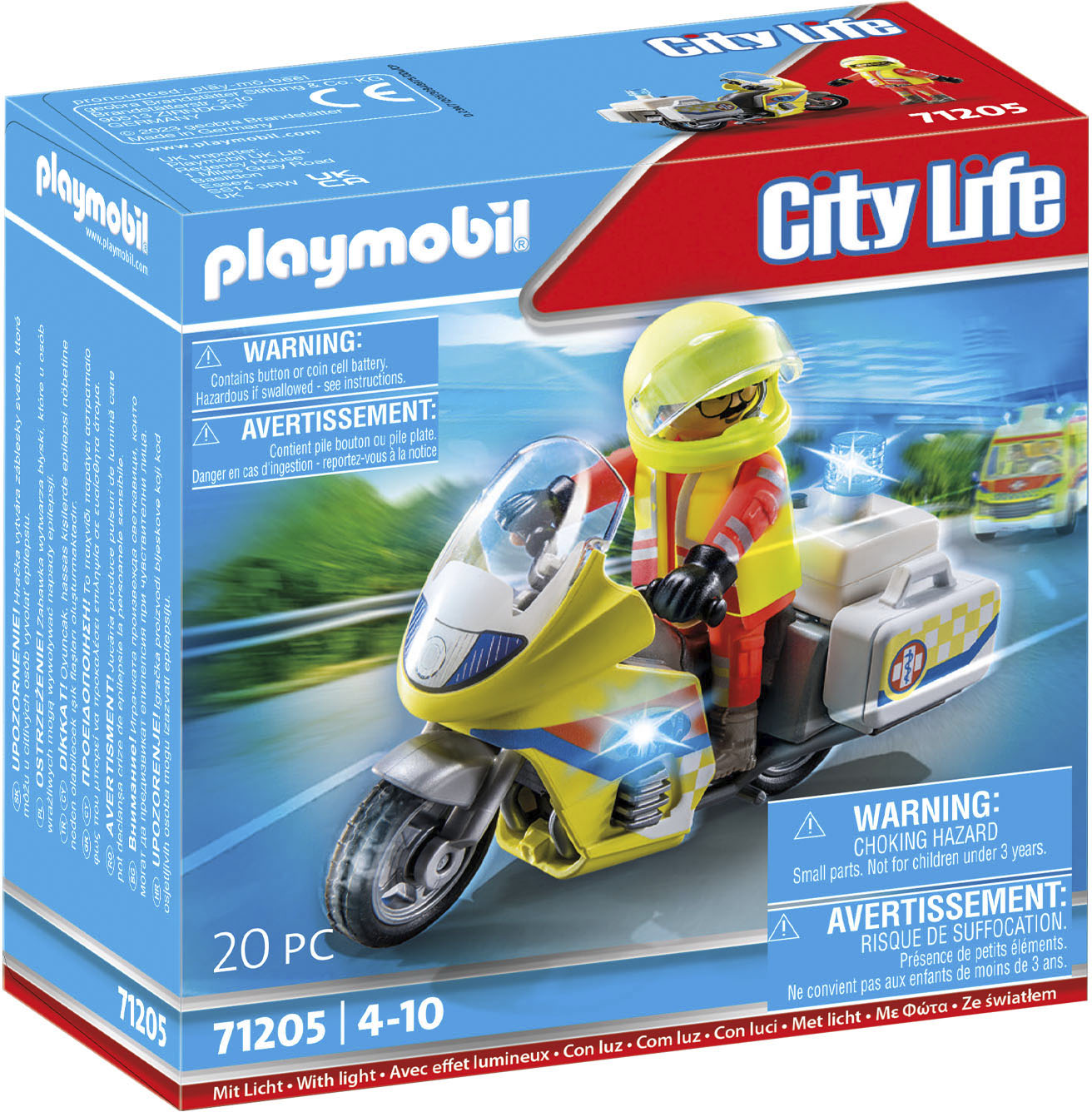 Playmobil® Konstruktions-Spielset »Notarzt-Motorrad mit Blinklicht (71205), My City Life«, mit Lichtmodul; Made in Europe von Playmobil®