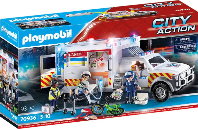 Playmobil® Konstruktions-Spielset »Rettungs-Fahrzeug: US Ambulance (70936), My Action Heroes«, (93 St.), mit Licht- und Soundeffekten, Made in Germany von Playmobil®