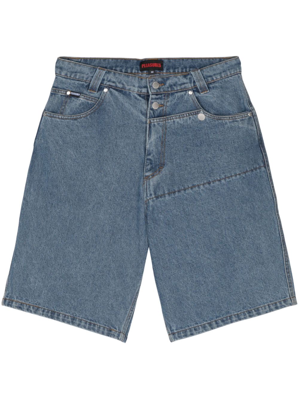 Pleasures logo-patch denim shorts - Blue von Pleasures