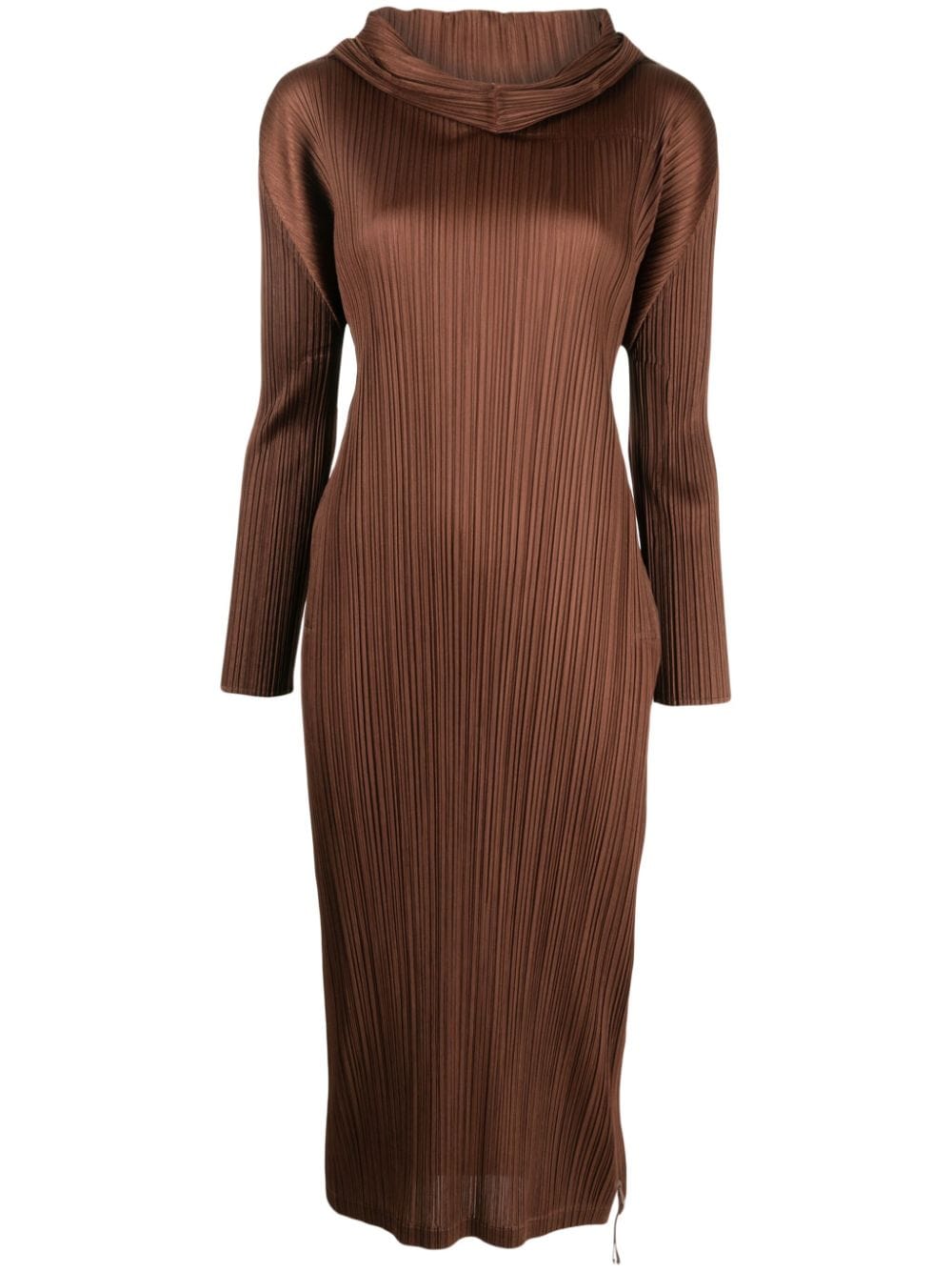 Pleats Please Issey Miyake high-neck pleated dress - Brown von Pleats Please Issey Miyake