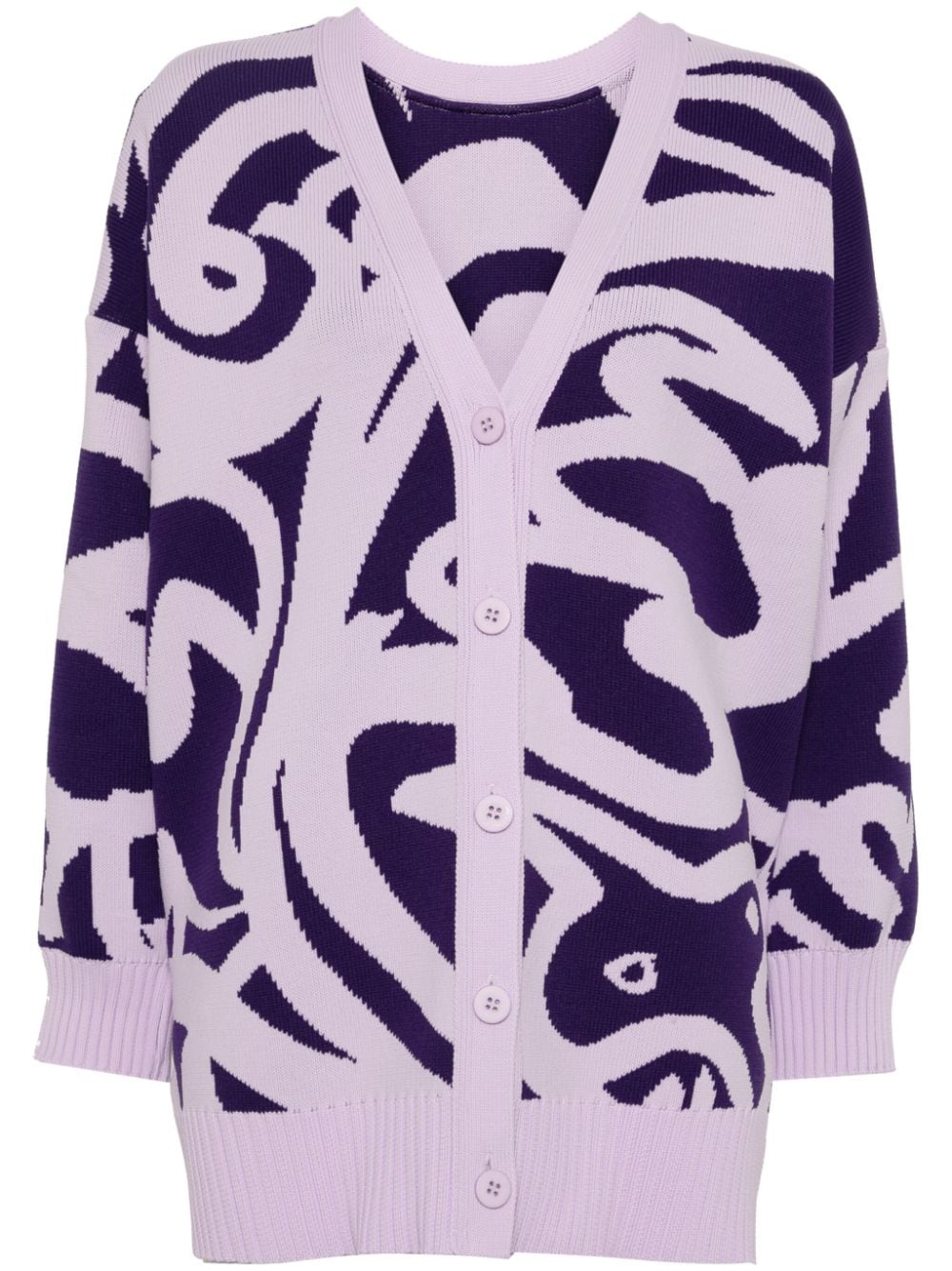 Pleats Please Issey Miyake intarsia-knit V-neck cardigan - Purple von Pleats Please Issey Miyake