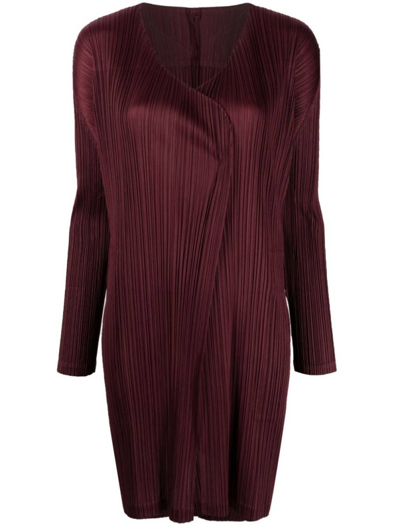 Pleats Please Issey Miyake V-neck pleated cardi-coat - Purple von Pleats Please Issey Miyake