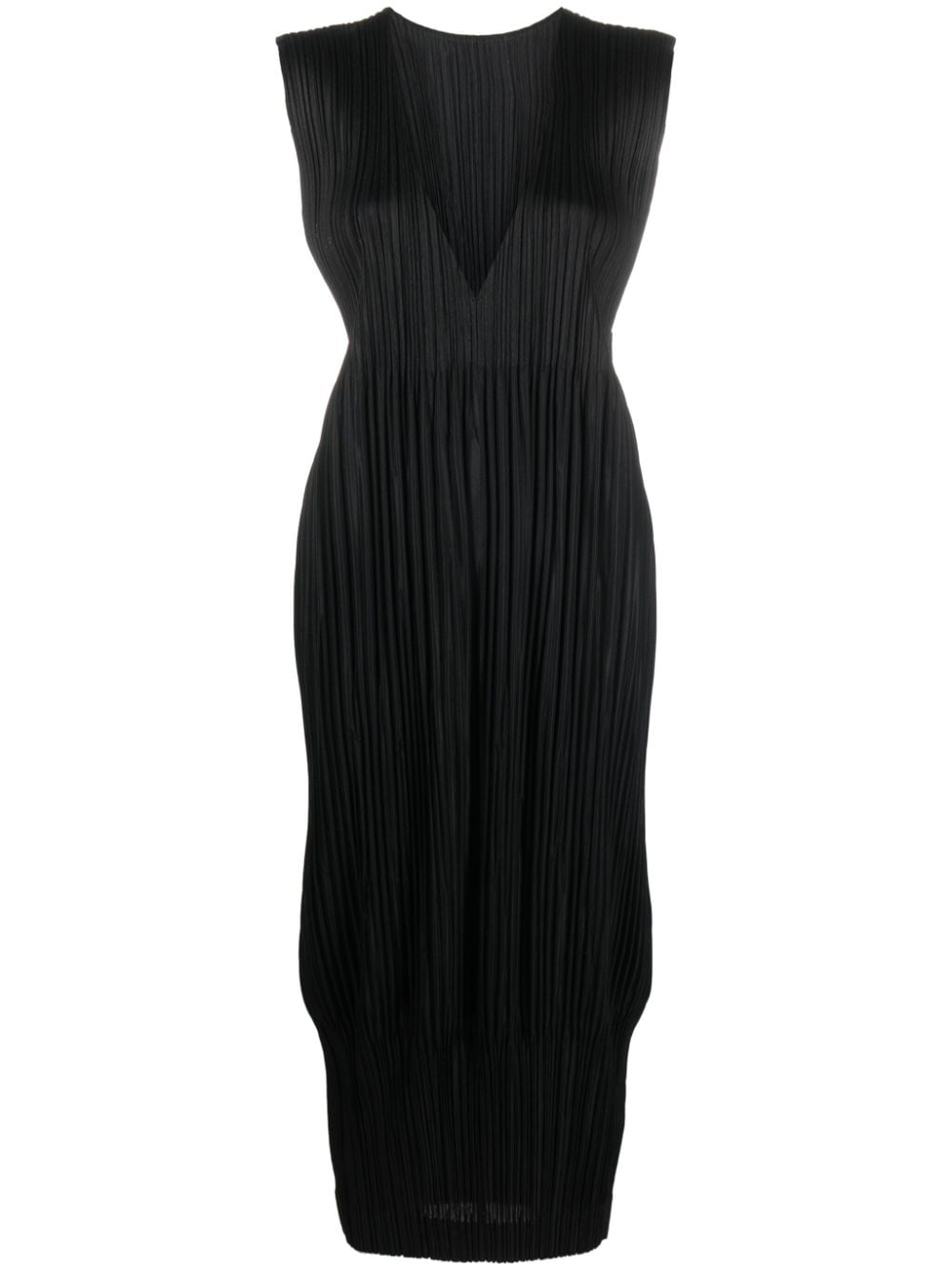 Pleats Please Issey Miyake plissé V-neck midi dress - Black von Pleats Please Issey Miyake