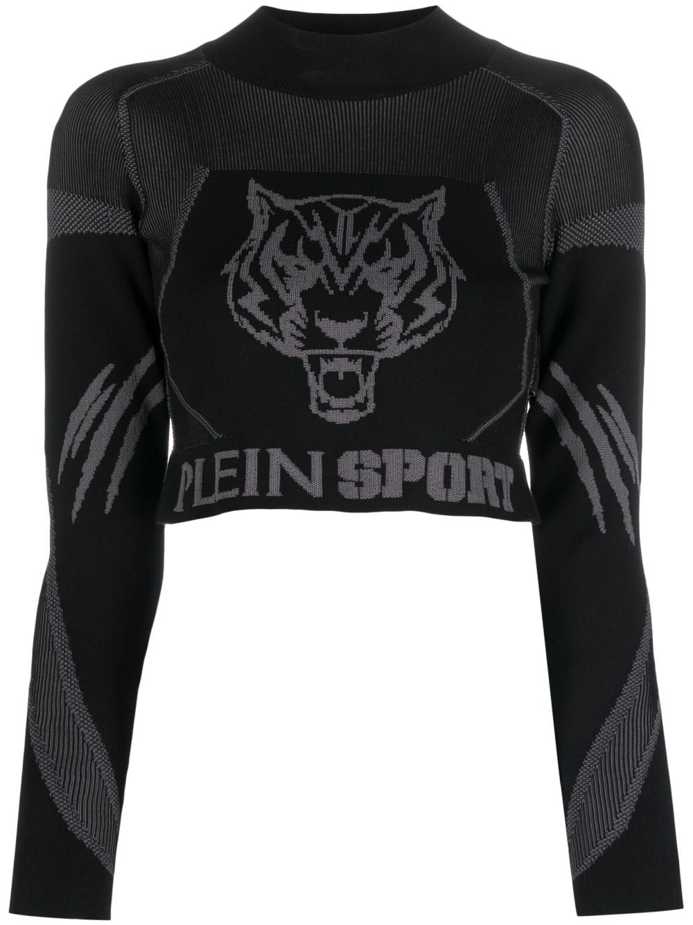 Plein Sport jacquard long-sleeved knitted cropped top - Black von Plein Sport