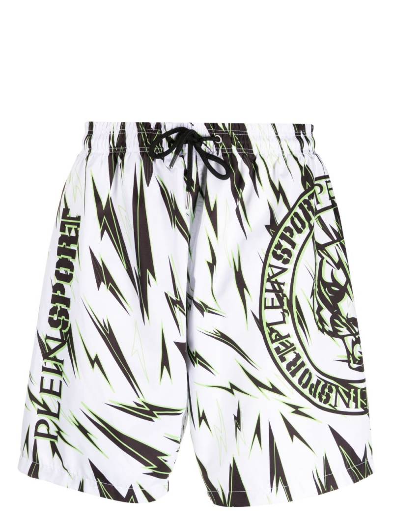 Plein Sport lightning-print swim shorts - White von Plein Sport