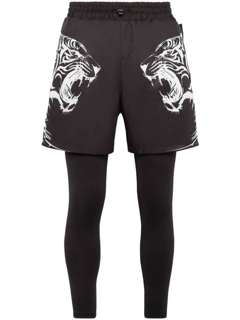 Plein Sport logo-print layered-effect track pants - Black von Plein Sport