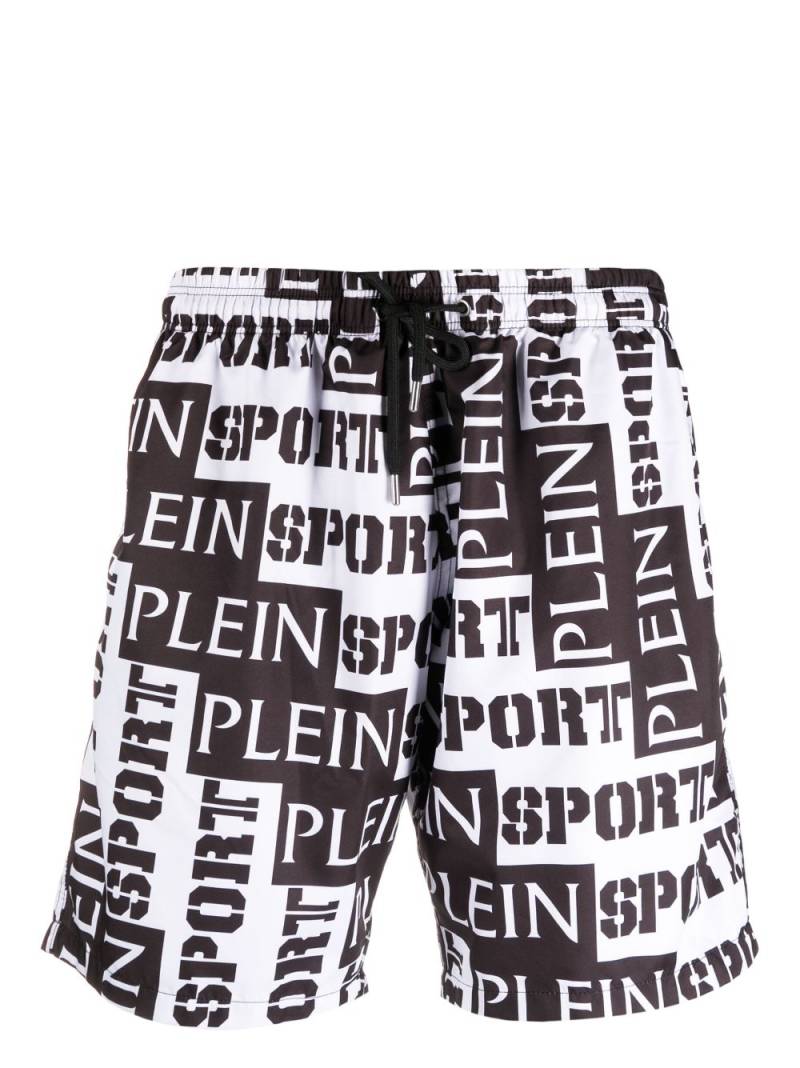 Plein Sport logo-print swim shorts - White von Plein Sport