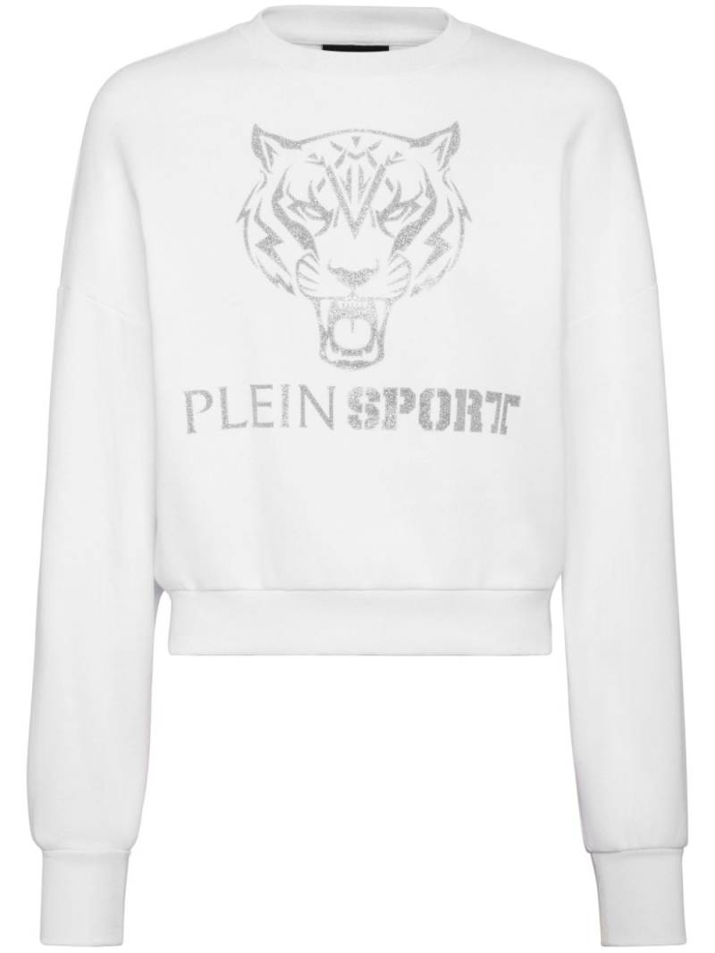 Plein Sport tiger-print cropped sweatshirt - White von Plein Sport