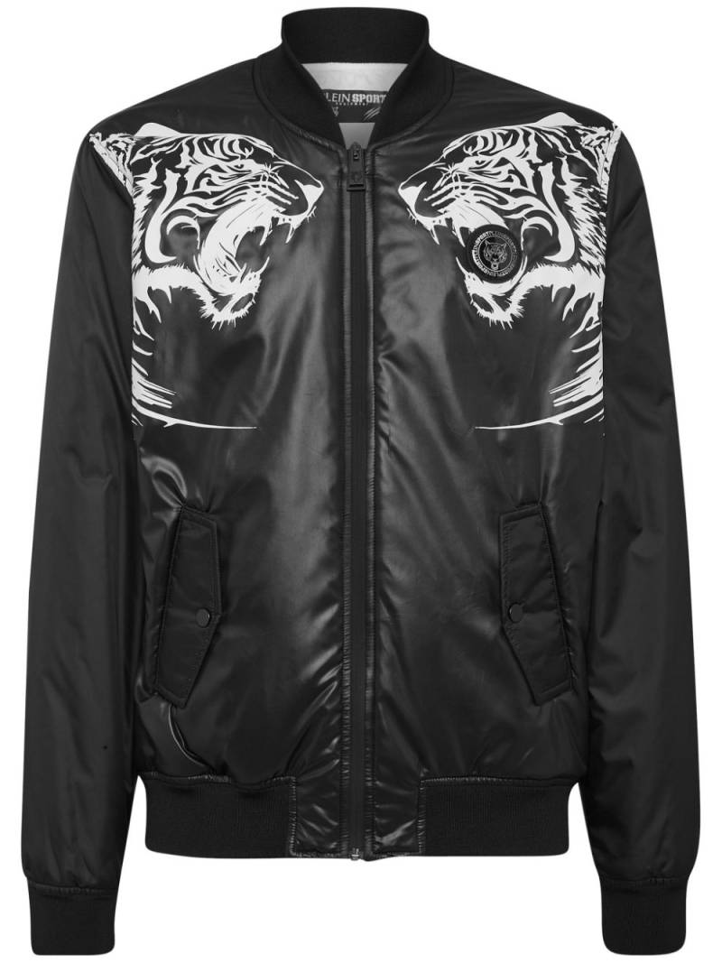 Plein Sport tiger-print zipped bomber jacket - Black von Plein Sport