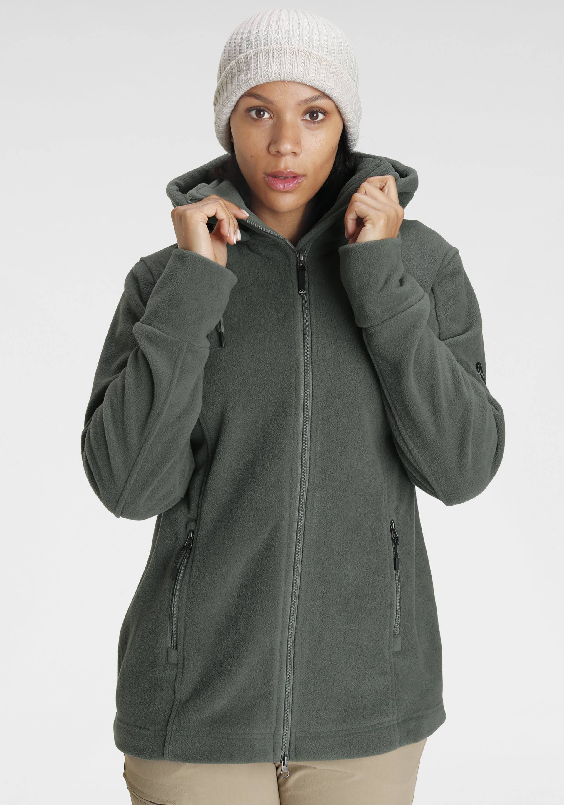 Polarino Fleecejacke, mit Kapuze, für kalte Tage, aus Fleece, sportlicher Stil, atmungsaktiv von Polarino