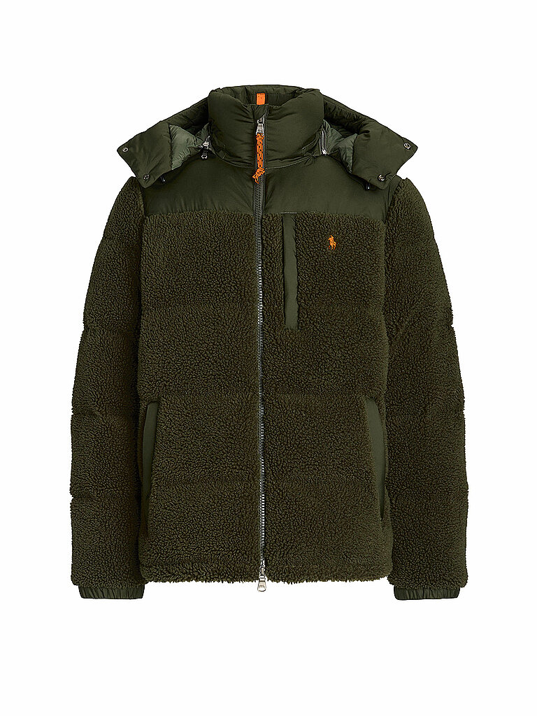 POLO RALPH LAUREN Daunenjacke in Felloptik ELCAP TEDDY olive | L von Polo Ralph Lauren