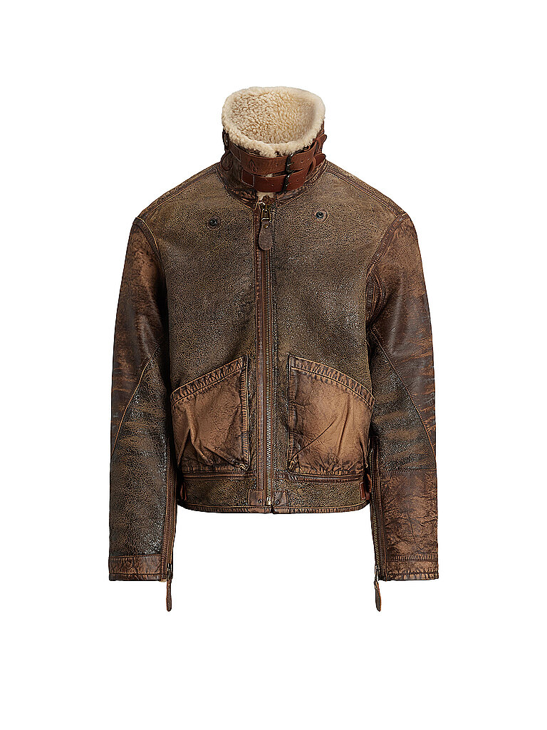 POLO RALPH LAUREN Lederjacke braun | M von Polo Ralph Lauren