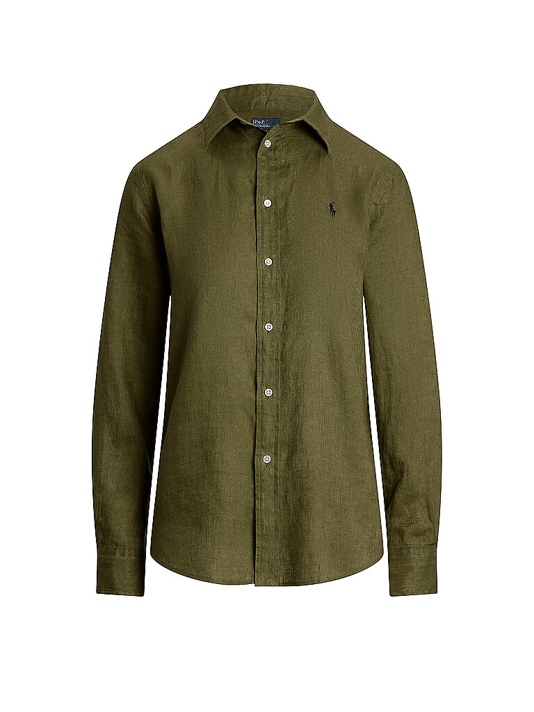 POLO RALPH LAUREN Leinenbluse olive | L von Polo Ralph Lauren