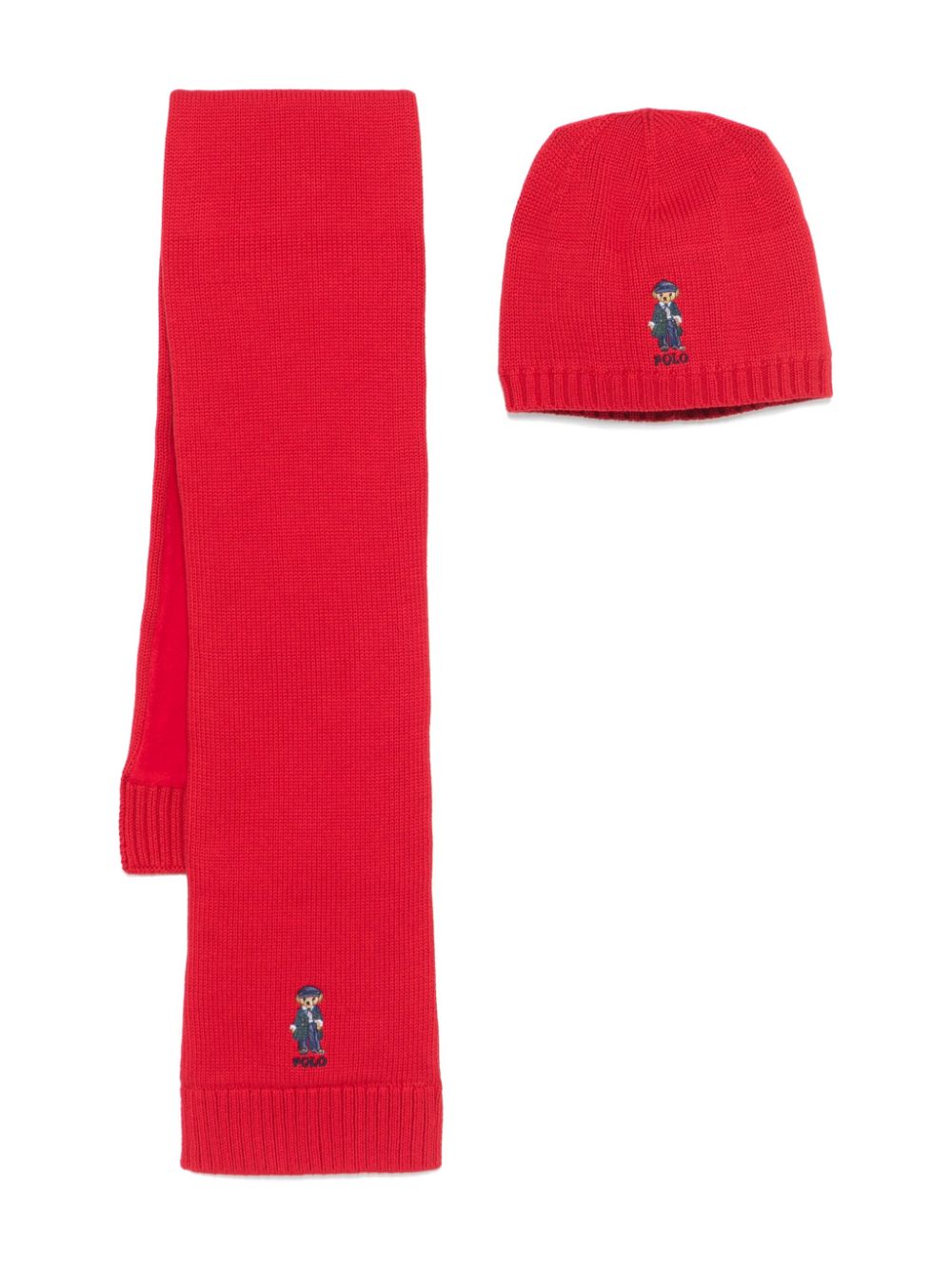 POLO RALPH LAUREN KIDS Polo-Bear-motif beanie hat set (set of two) - Red von POLO RALPH LAUREN KIDS