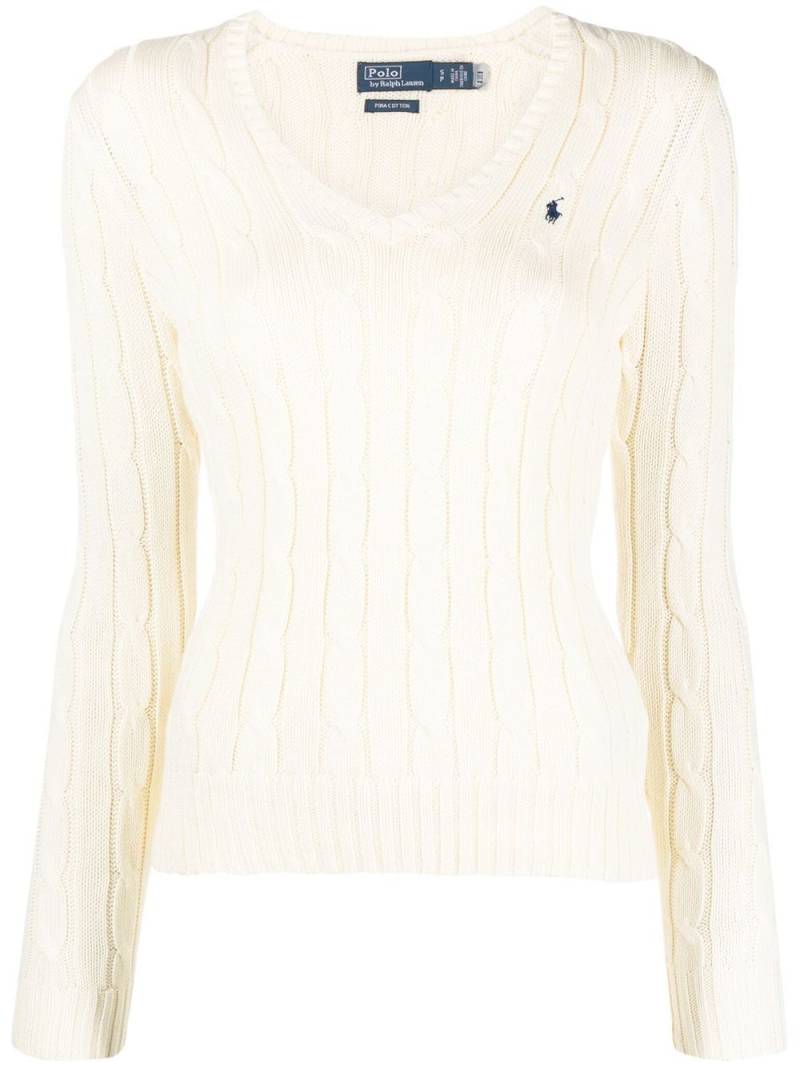 Polo Ralph Lauren embroidered-logo cable-knit jumper - Neutrals von Polo Ralph Lauren