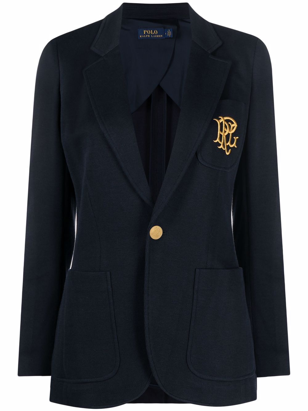 Polo Ralph Lauren embroidered-monogram double-knit blazer - Blue von Polo Ralph Lauren