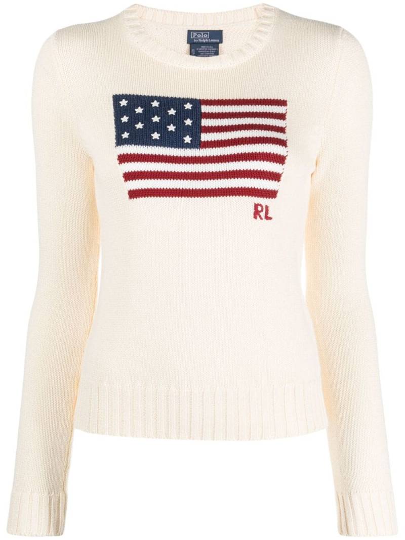 Polo Ralph Lauren flag-intarsia cotton jumper - Neutrals von Polo Ralph Lauren