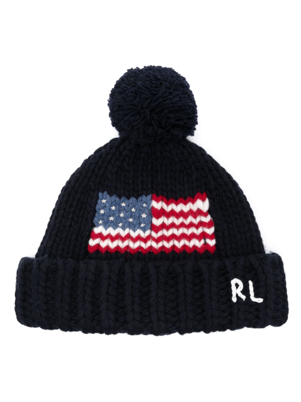 Polo Ralph Lauren flag-intarsia pompom-detail beanie - Blue von Polo Ralph Lauren