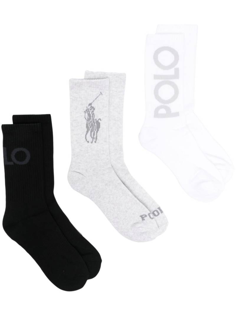 Polo Ralph Lauren intarsia-knit logo socks (pack of three) - Grey von Polo Ralph Lauren