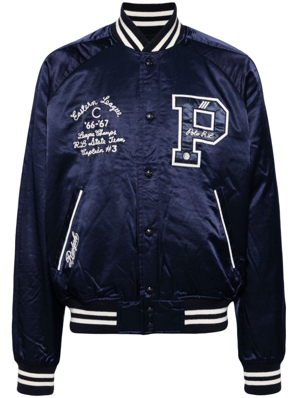 Polo Ralph Lauren logo-appliqué satin bomber jacket - Blue von Polo Ralph Lauren