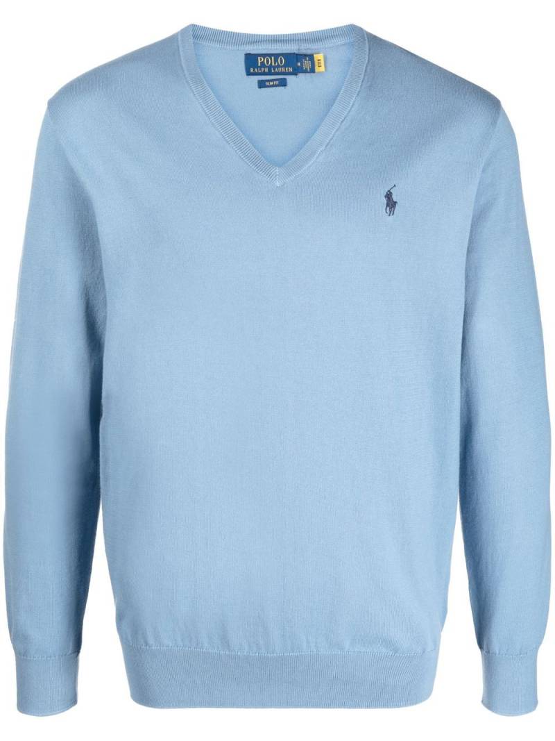 Polo Ralph Lauren logo-embroidered V-neck jumper - Blue von Polo Ralph Lauren