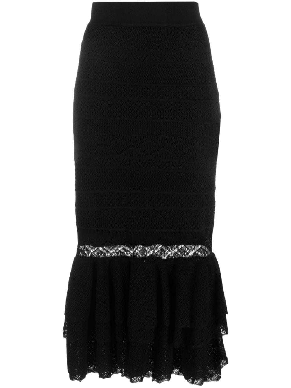 Polo Ralph Lauren pointelle-knit ruffled midi skirt - Black von Polo Ralph Lauren