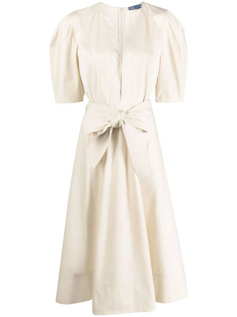 Polo Ralph Lauren puff-sleeve cotton midi dress - Neutrals von Polo Ralph Lauren