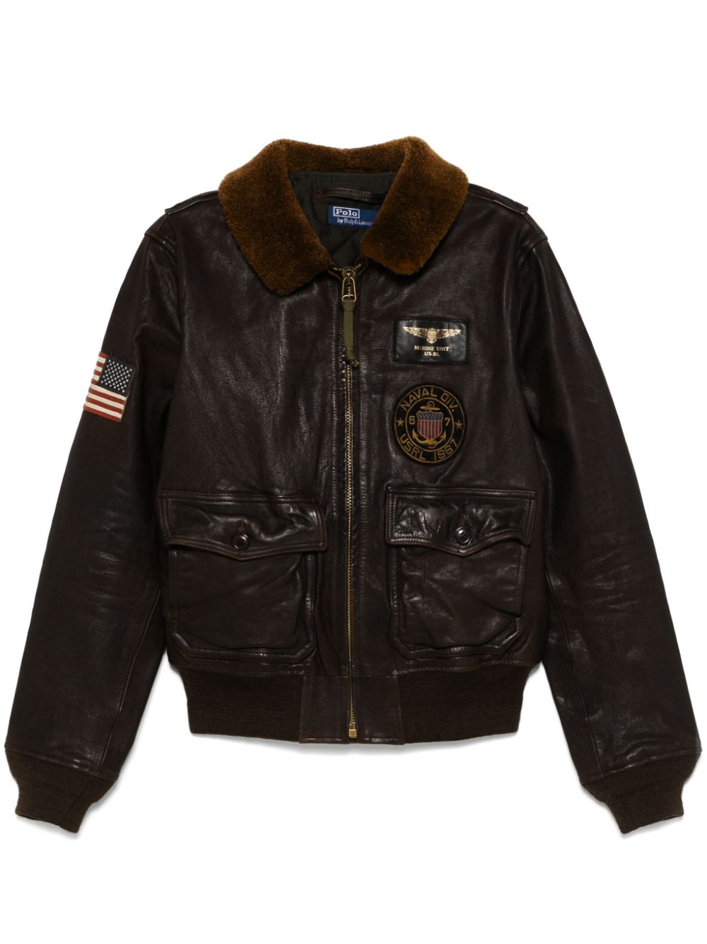 Polo Ralph Lauren shearling-collar leather bomber jacket - Brown von Polo Ralph Lauren