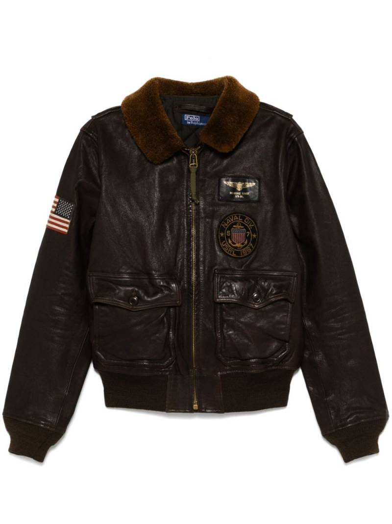 Polo Ralph Lauren shearling-collar leather bomber jacket - Brown von Polo Ralph Lauren