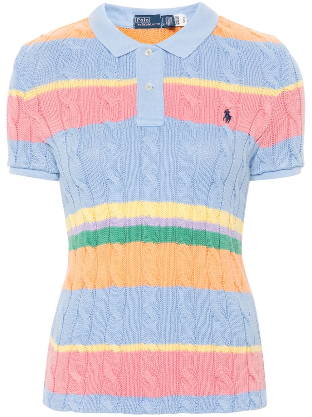 Polo Ralph Lauren striped cable-knit polo top - Blue von Polo Ralph Lauren